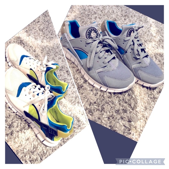Grey white blue green womens size 10 NIKE HURRACHES SNEAKERS BUNDLE TWO FOR ONE - Picture 1 of 13